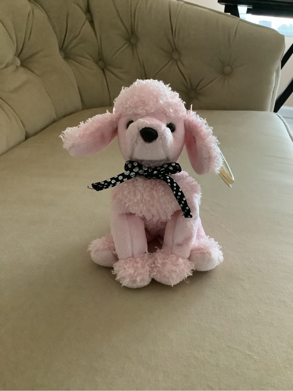 Ty Pink Plush Poodle with Polka Dot Bow - Brigitte